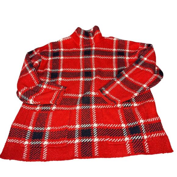 ZARA Women's Large Oversized Wool Blend Mock Neck Sweater Red Black Pockets - Picture 2 of 13